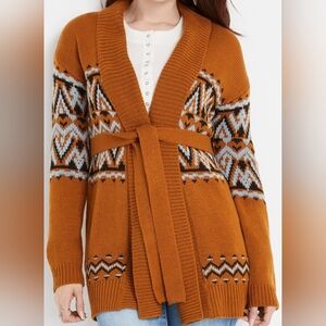 Maurices Cardigan Sweater Size Large Open Front, Fair Isle pattern